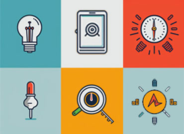 Bild von verschiedenen Sensor-Icons, darunter Licht, Mobile, Temperatur und Energie, symbolisiert die Vielfalt der Sensorik in Technologie und Industrie.