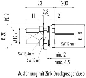 binder M12-A FLANSCHSTECKER MIT ANSCHLUSSLEITUNG